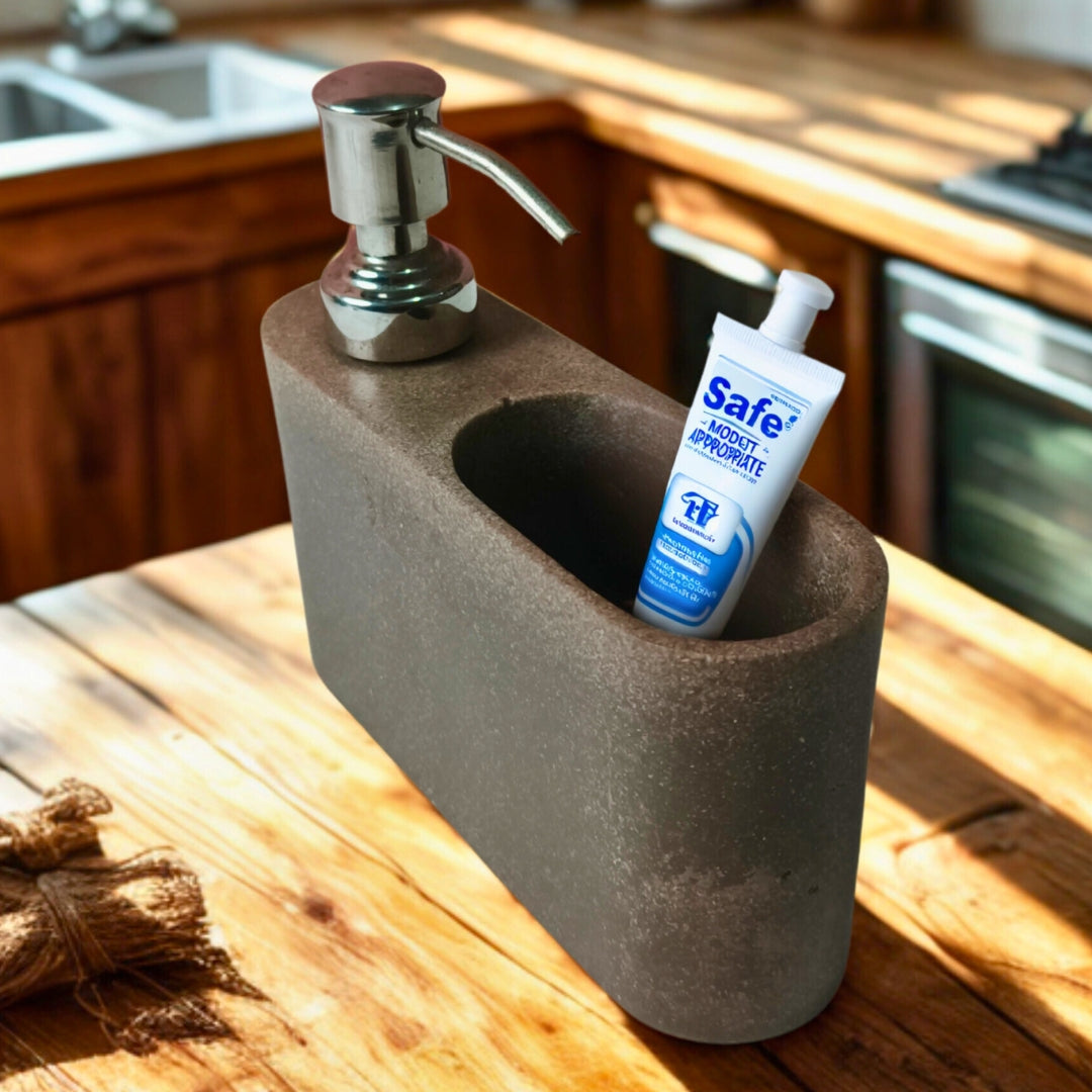 Polystone Dispenser with attached tumbler - brown