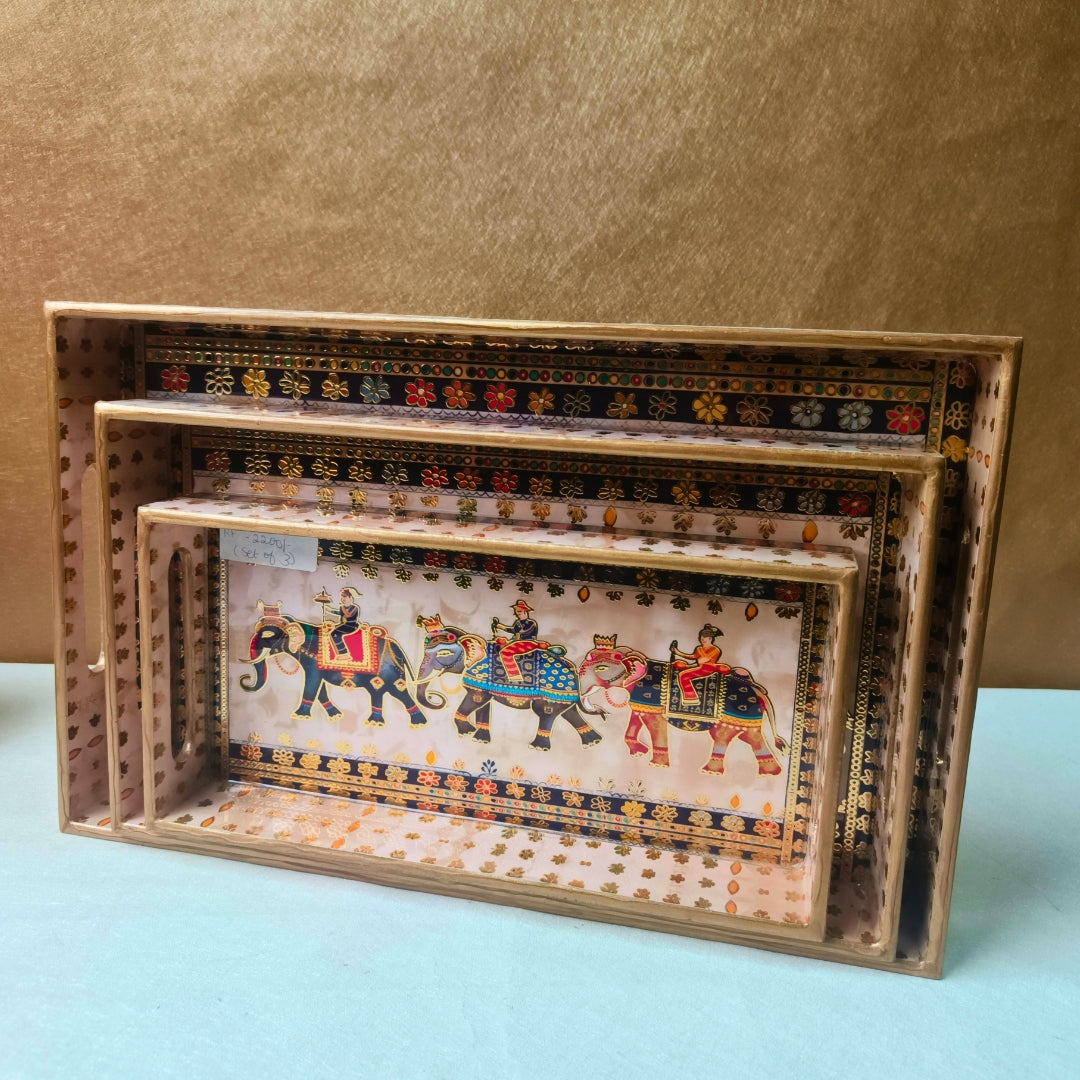 Elephant Mughal Design Enamel (Tray Set of 3)