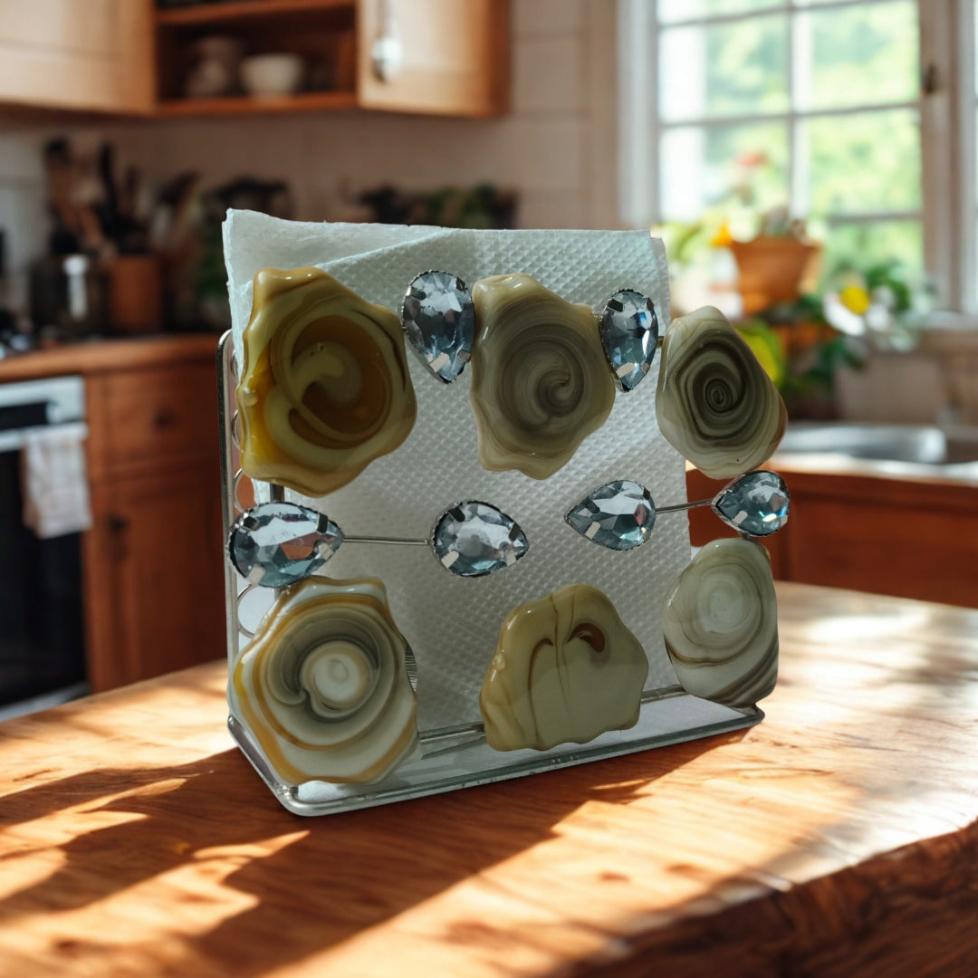 Tissue Holder - Metal Rectangle Shape With Yellow Stone