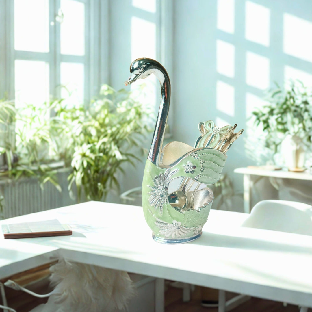 Green Swan spoon Set of 6 With Stand