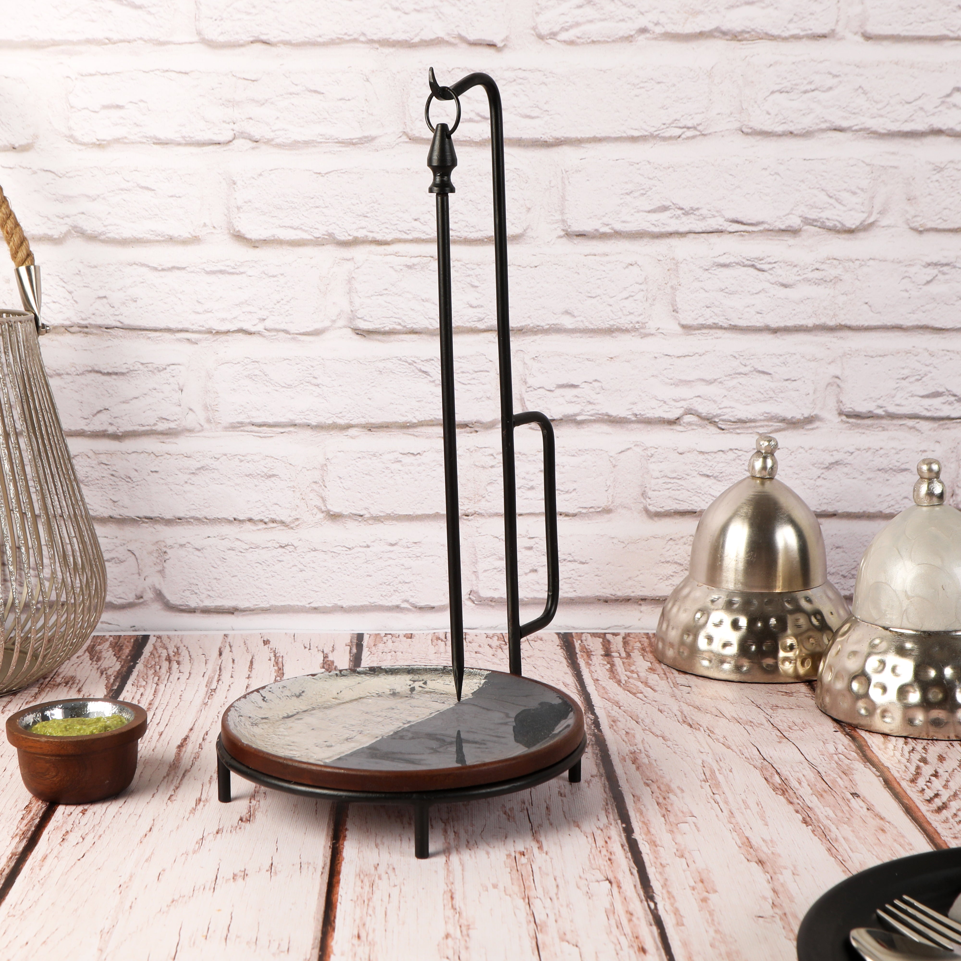 Wooden Enameled With Silver Foil Kebab & Tikka Platter