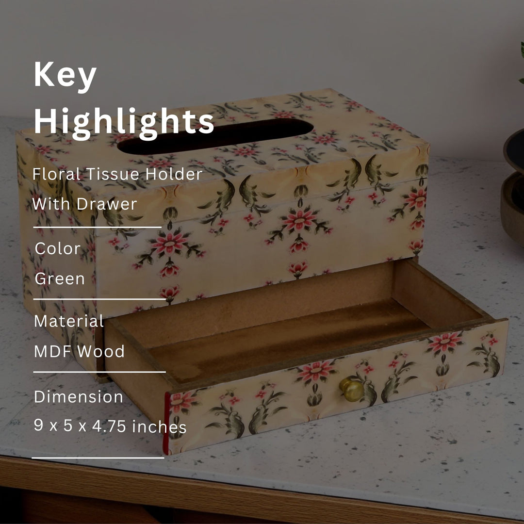 Tissue Box - Peach Leaves Pattern With Drawer