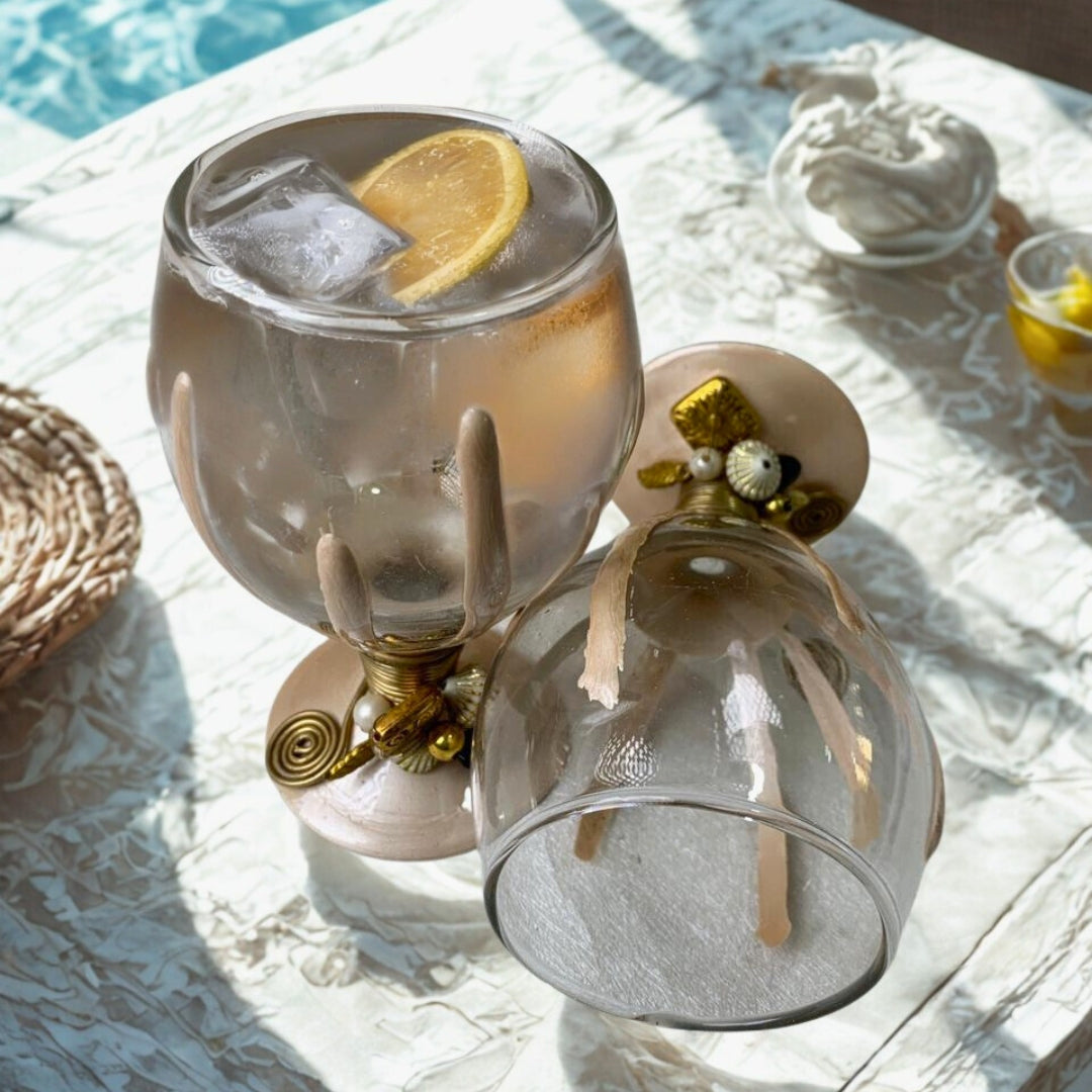 Ivory Resin Mocktail Filigree Glass Set of 4