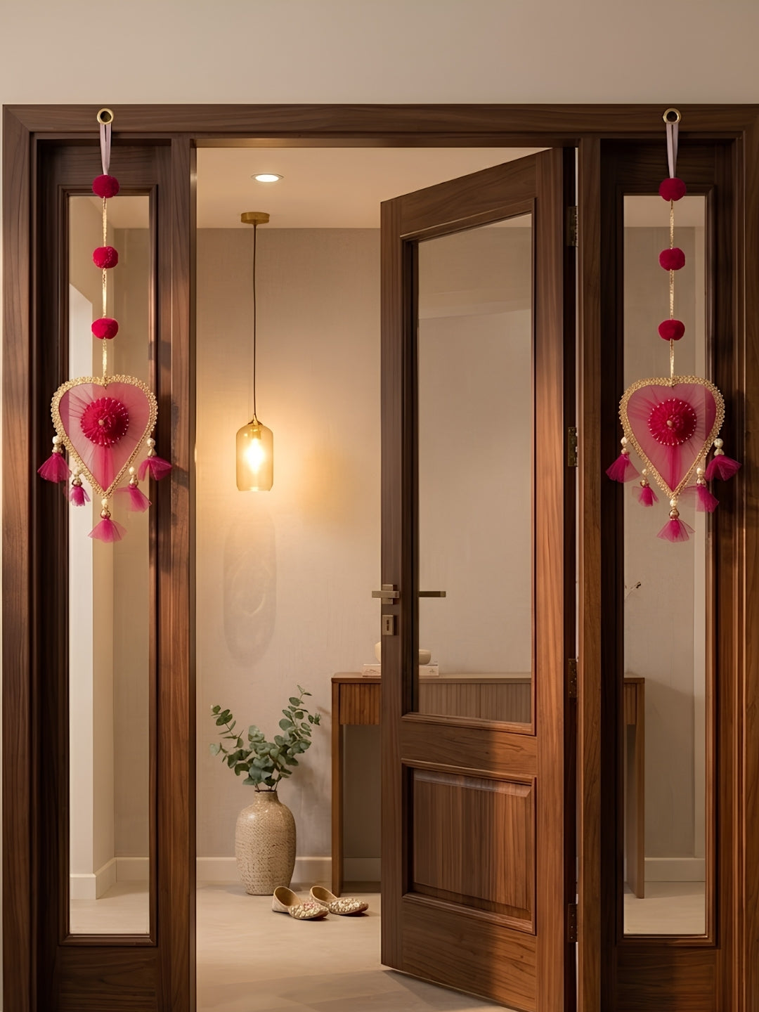 Small Pink Floral Heart-Shaped Festive Hangings
