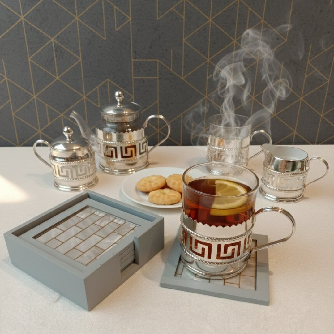 Table Coaster - Brick print & enamel with deco set of 6