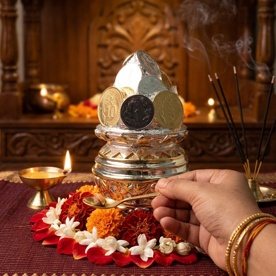The Home Co- 999 Pure Silver Plated & 24K Gold Plated Wealth Kalash Sacred 5 Inch Abundance Idol (Copy)