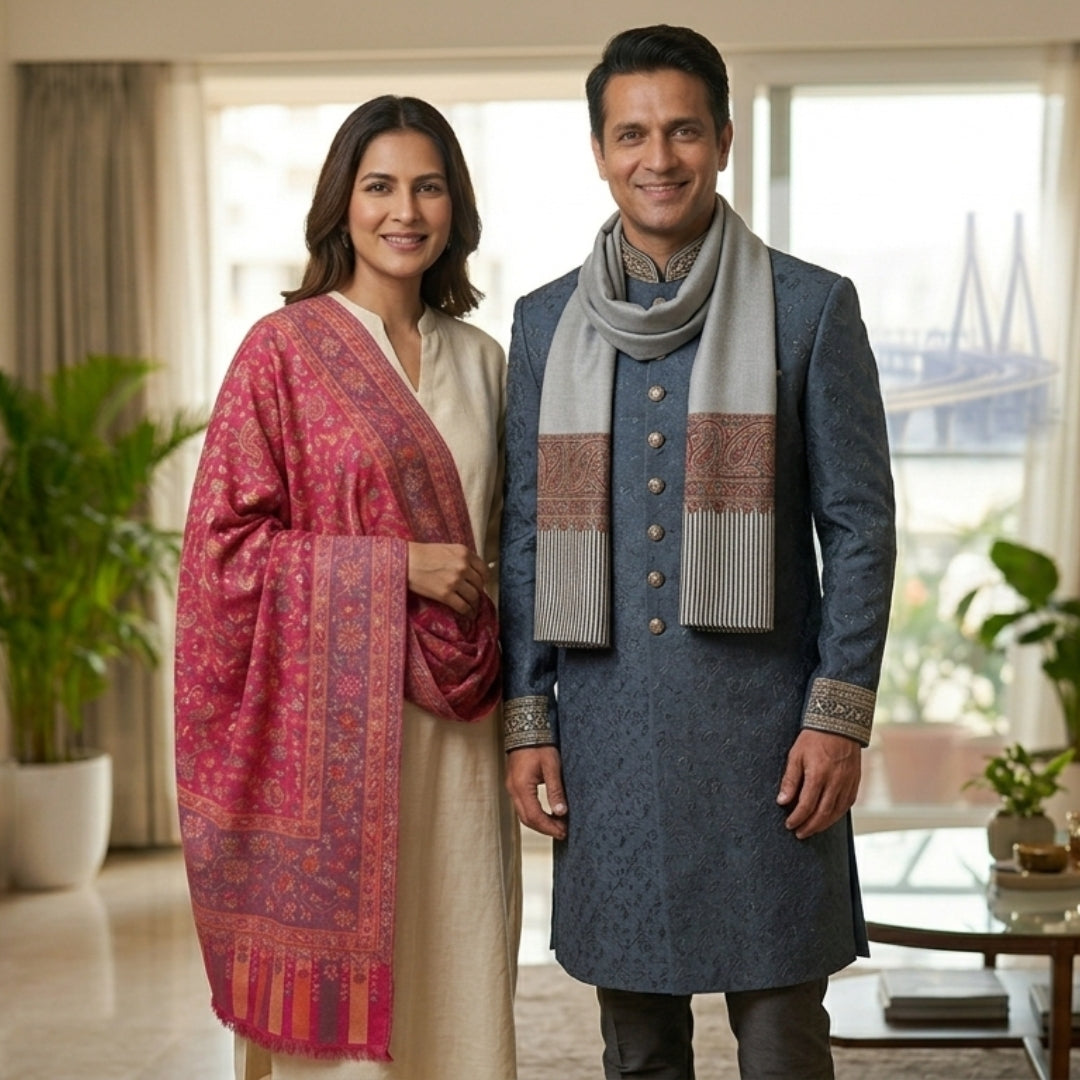 Premium Kani Shawl & Silk Modal Stole Gift Set