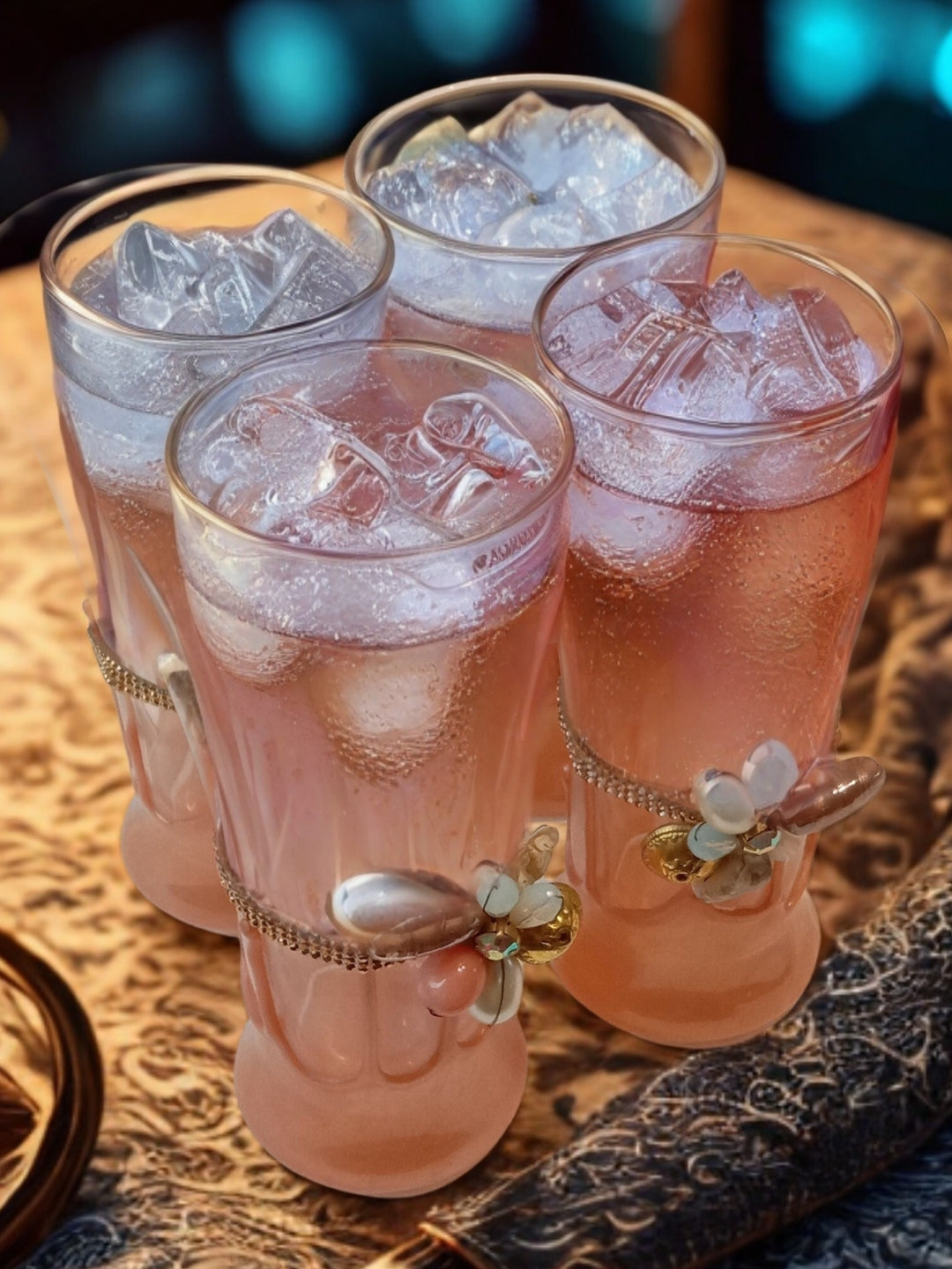 Peach Resin Mocktail Filigree Tall Glass Set of 4