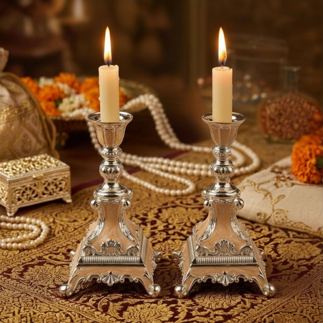 Decorative Silver Plated Candlestick Holders Set of 2