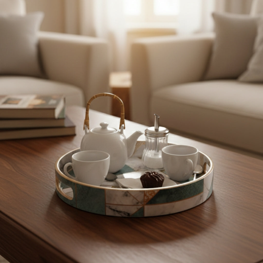 wooden onyx print with enamel round single tray