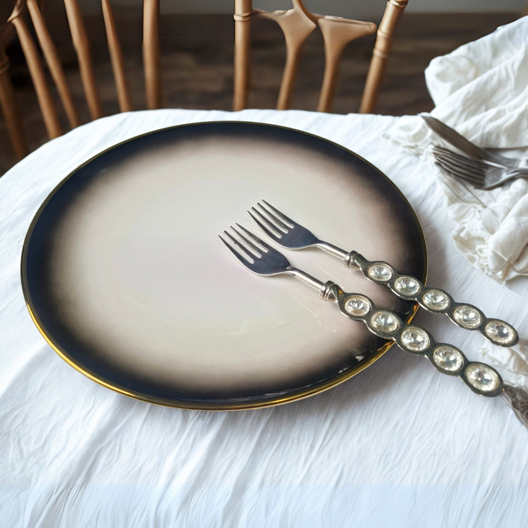 Cutlery Set Of 6 - Silver Crystal Stone Table Fork