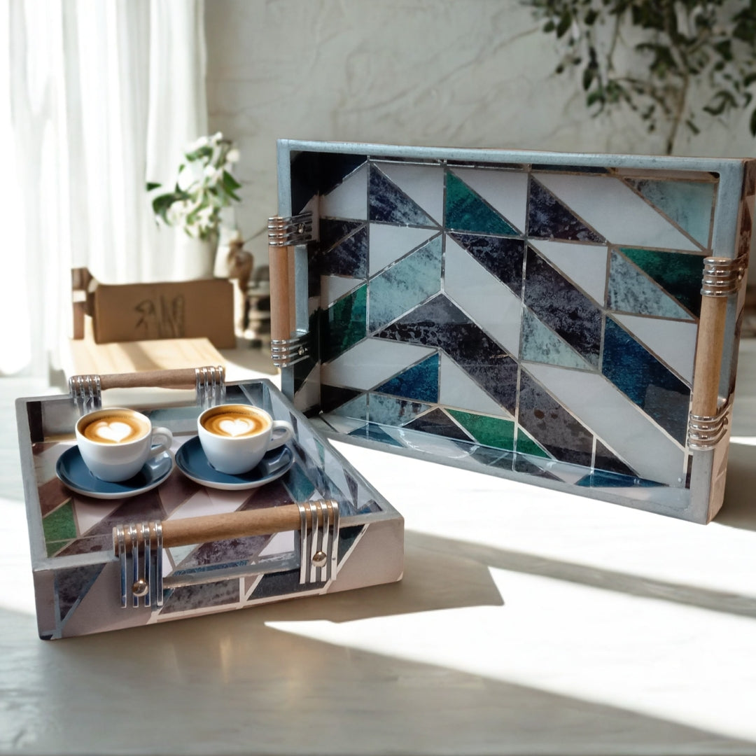 Rectangle - New mosaic with wooden handle set of 2
