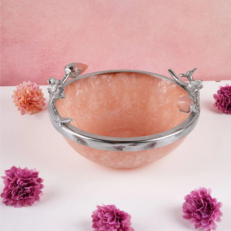 Pink Resin Bowl With Metal Rim Small 6"