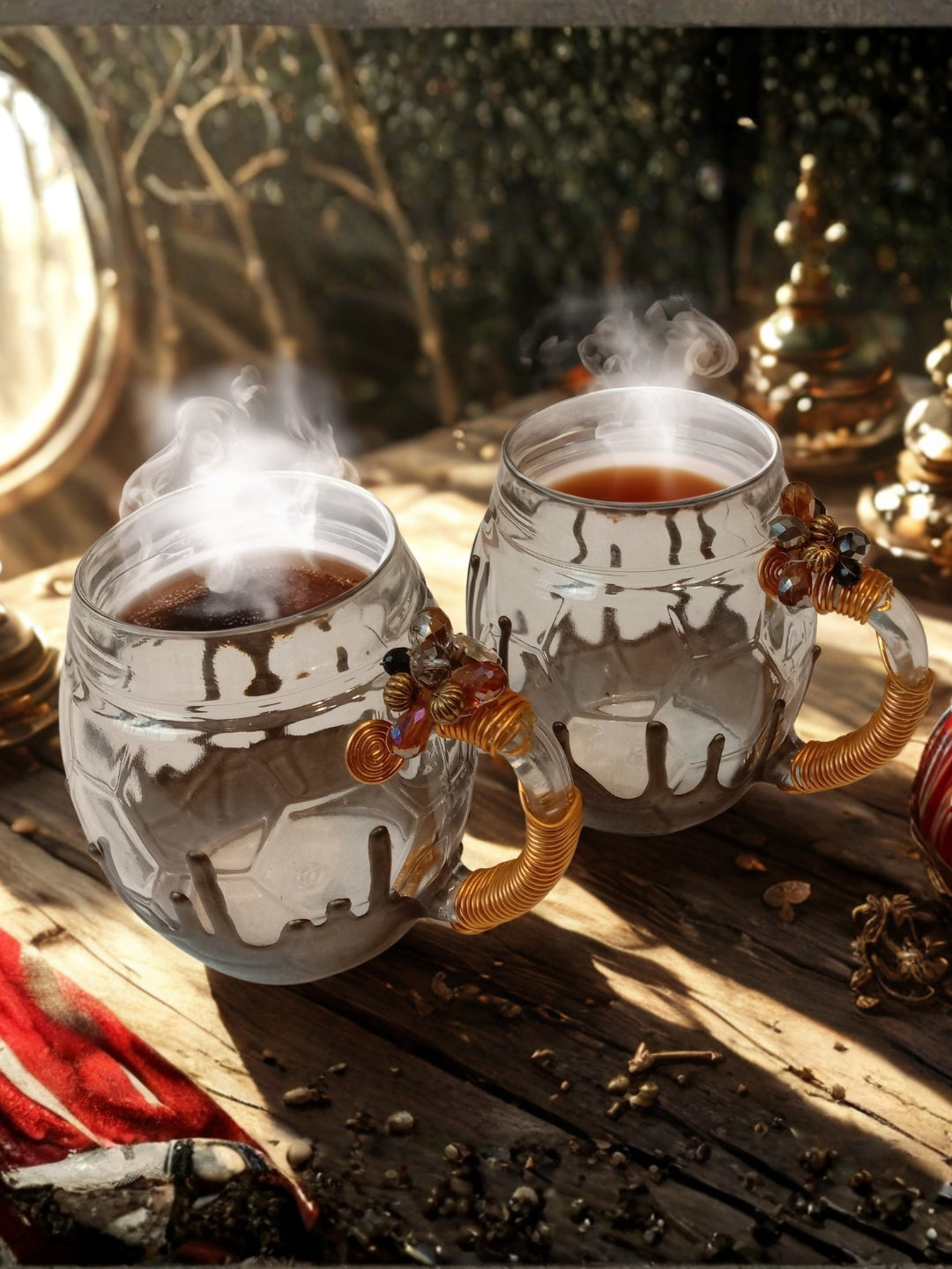 Grey Resin Football Filigree Cup Set of 4