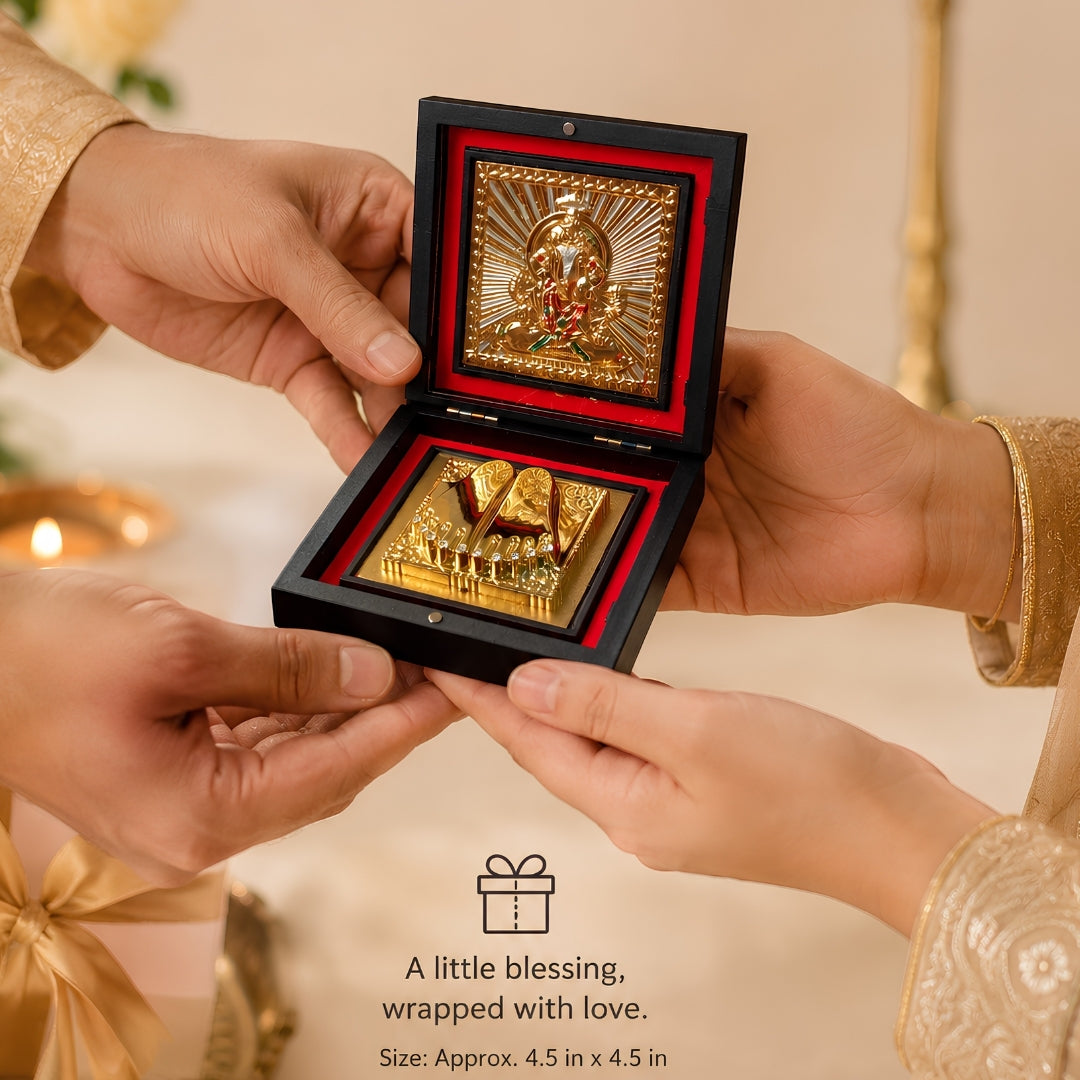 Gold-Plated Ganesha Idol & Charan Paduka Gift Box