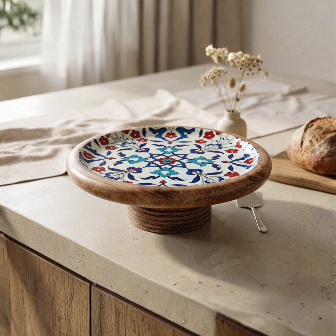Turkish Print Enamel & Wooden Cake Stand