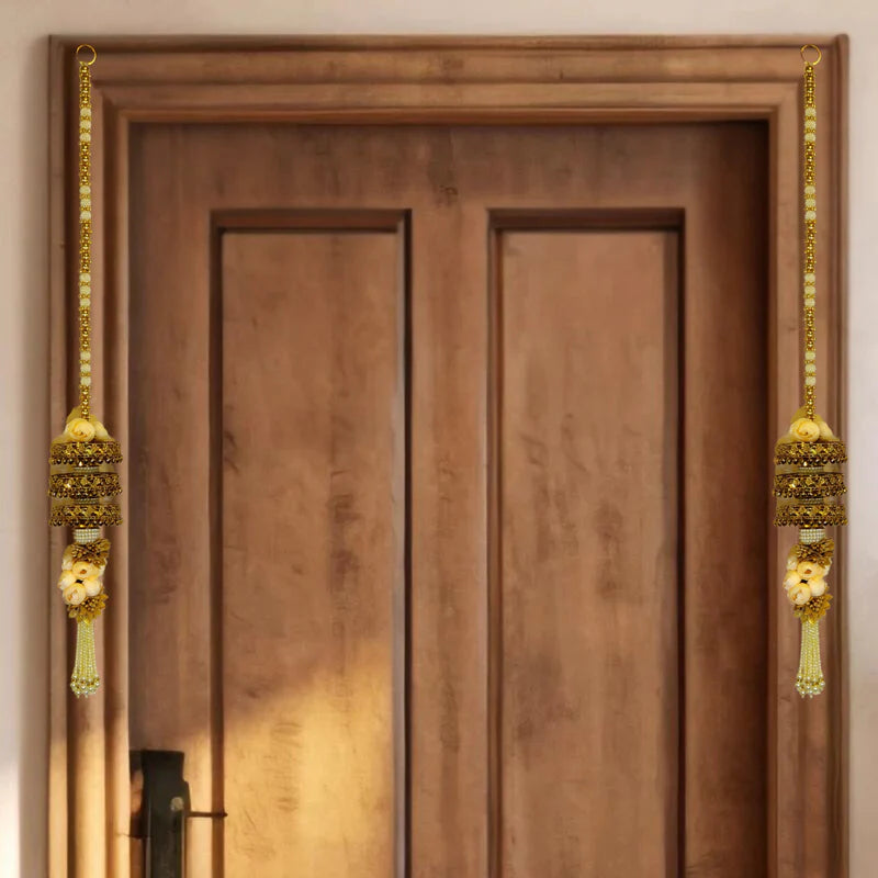 Lemon Artificial Flowers & Moti - Side Hangings Set of 2