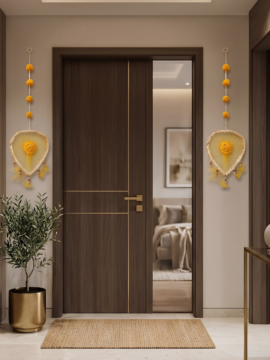 Yellow Floral Heart-Shaped Festive Hangings