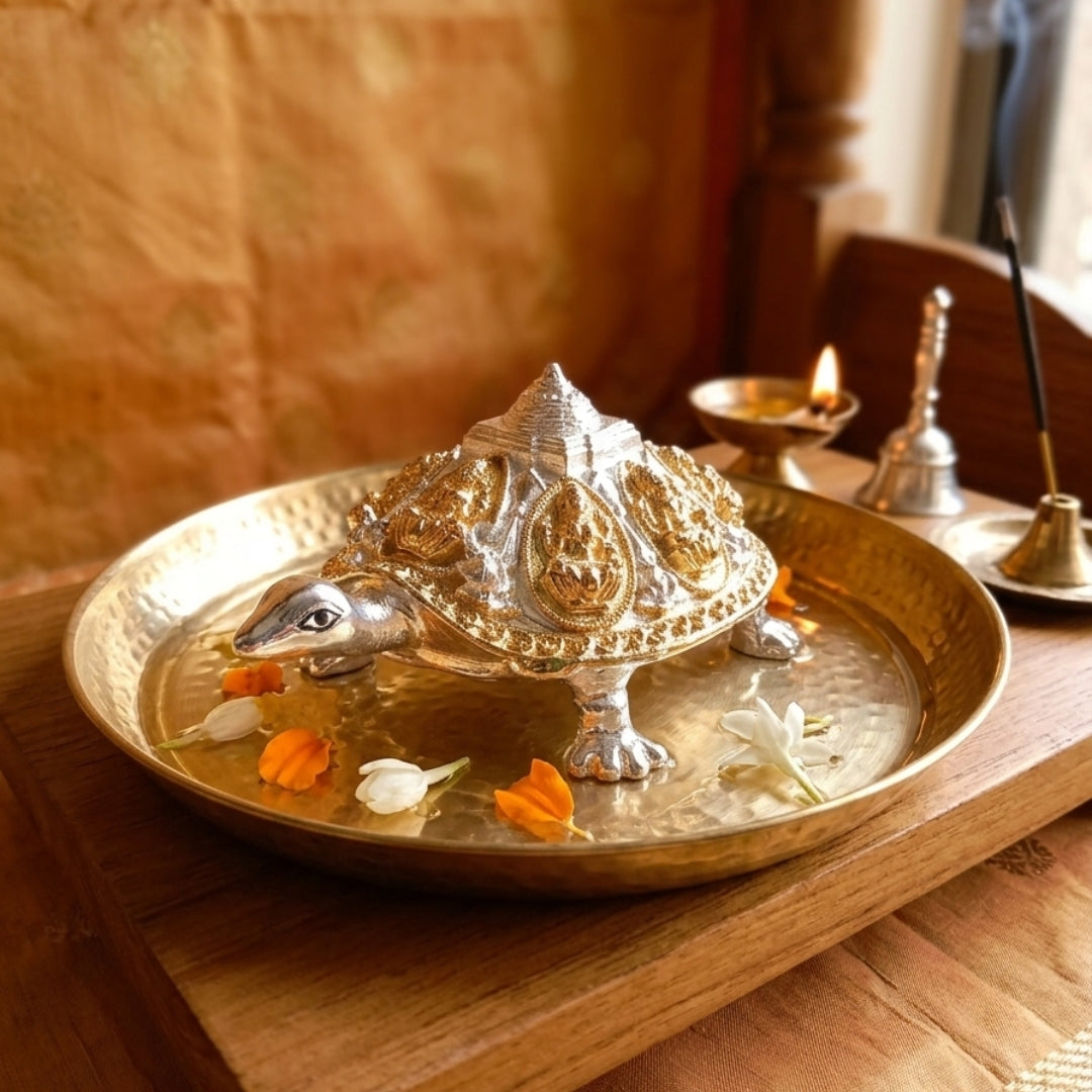 The Home Co- 999 Pure Silver Plated & 24K Gold Plated Royal Ganesha-Kachua Divine Tortule