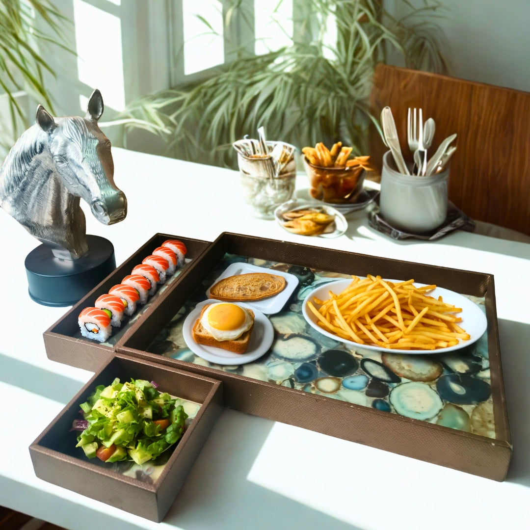 Agate print Leather Tray set of 3