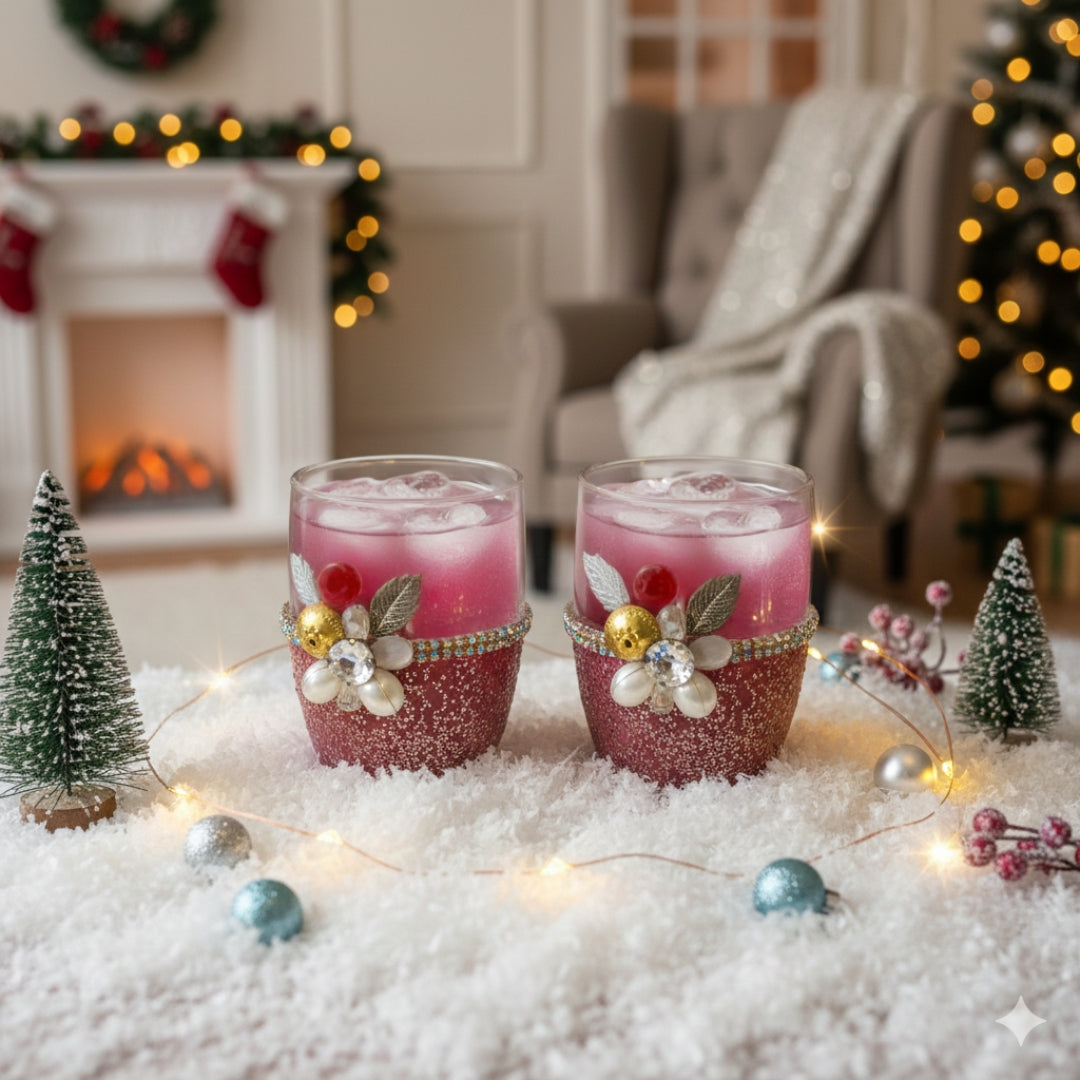 Red Resin Glitter Filigree Glass Set of 6