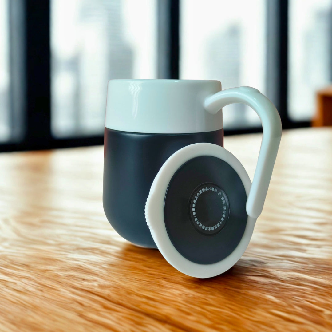 Black & White Temprature Measure Mug With Stainless Steel Insulted And Plastic Body