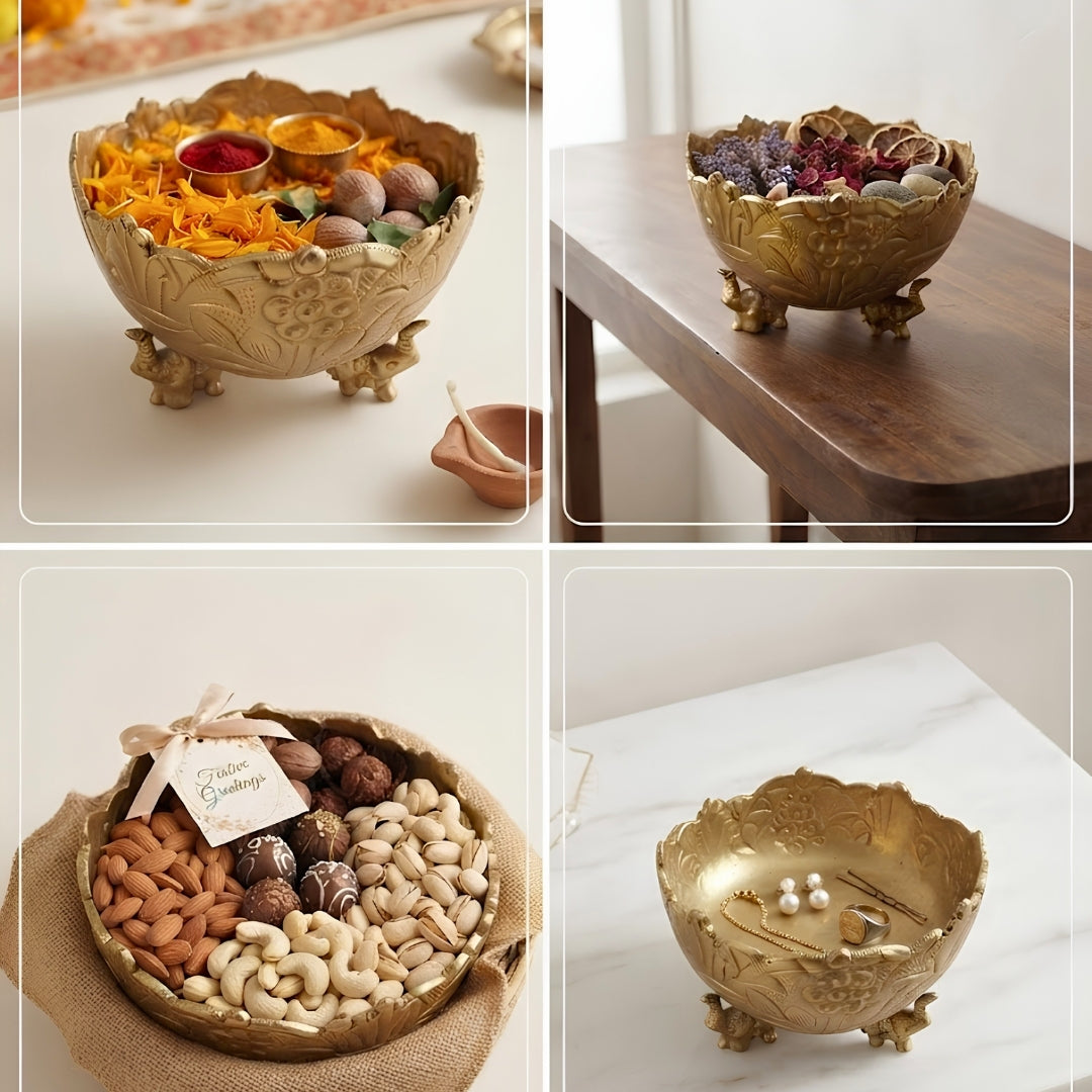 Decorative Elephant-Foot Golden urli / Bowl