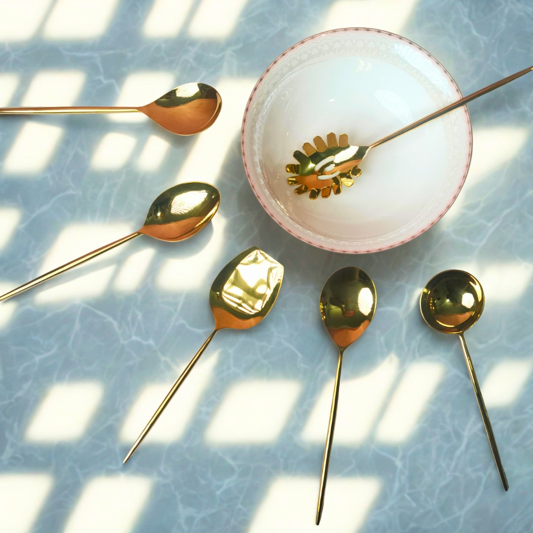 Gold Plated Serving Set With Spoon, Fork & Knife Set Of 30