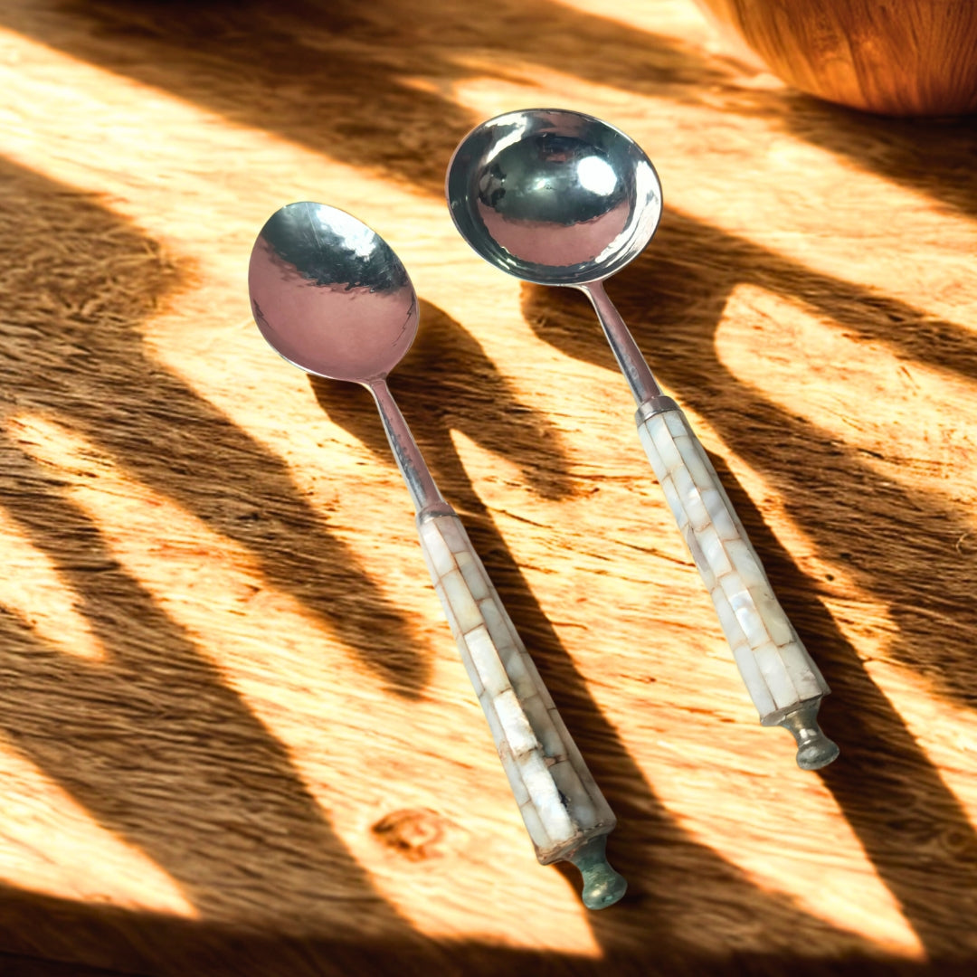 Serving Set Of 2 - White Mother Of Pearl