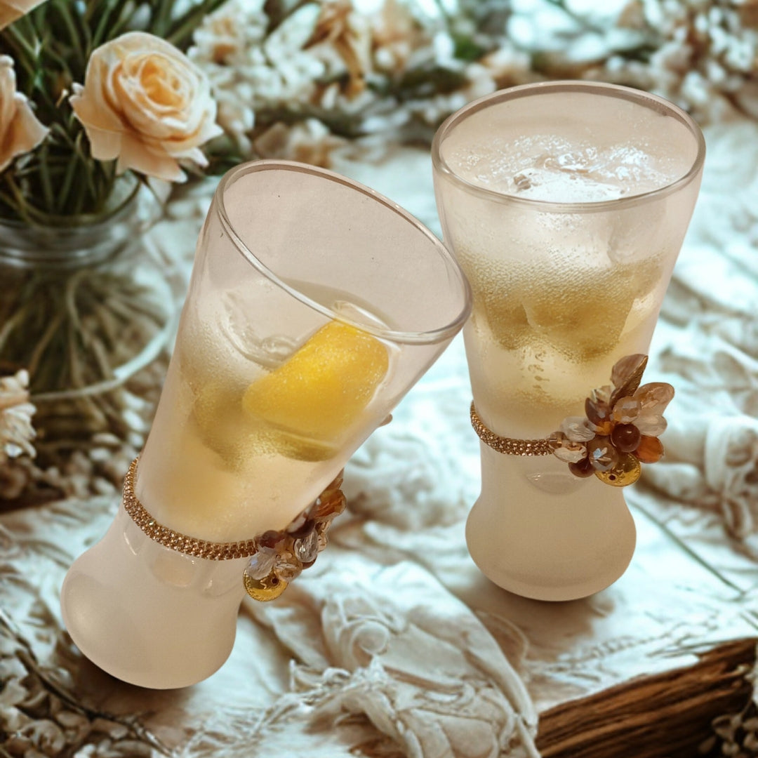 Cone Shape White Resin Mocktail Filigree Tall Glass Set of 3