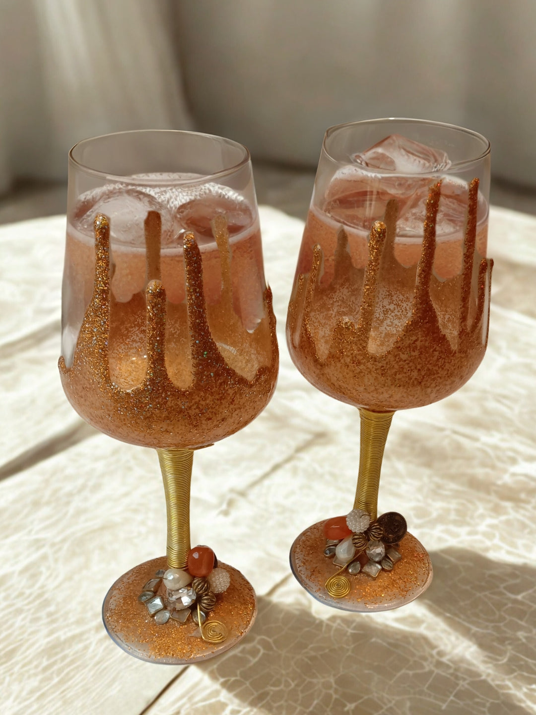 Gold Resin Champagne Filigree Glass Set of 2