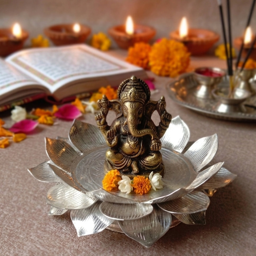 Silver Plated Lotus Singhasan with Lacquer Finish | Divine Festive Gift Box