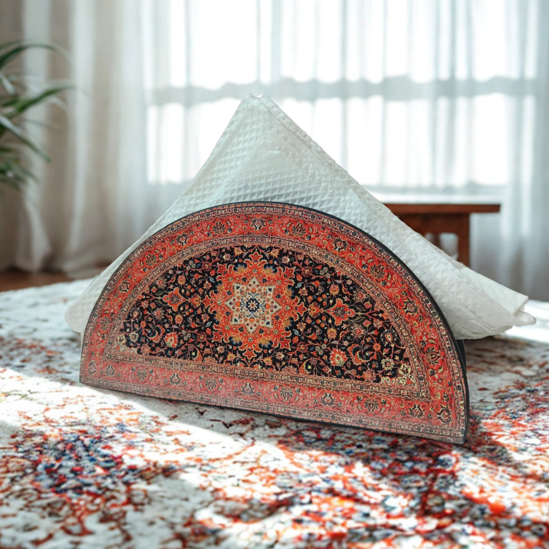 Tissue Holder - Wooden D Shape Maroon Digital Print & Enamel