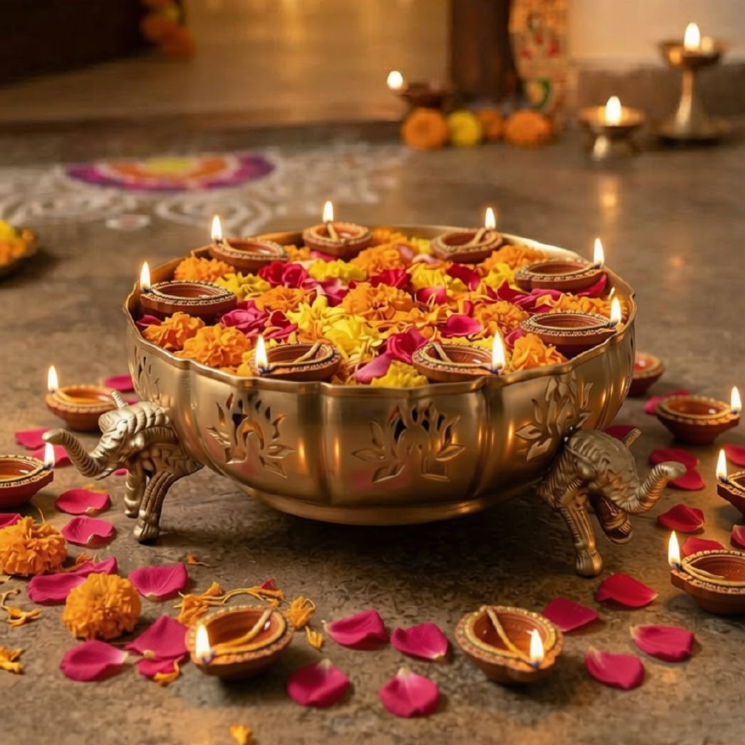 Elephant-Foot Golden Lotus /urli Bowl