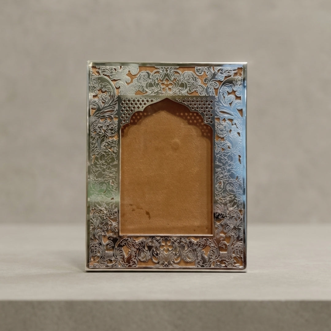 Elegant Silver-Plated Jharokha Photo Frame with Velvet Gift Box