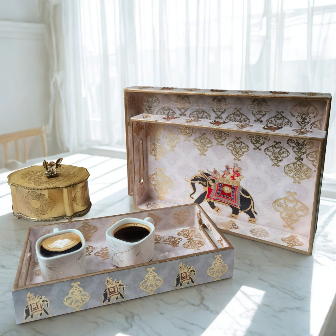 Elephant Design Enamel Tray (Set Of 3)