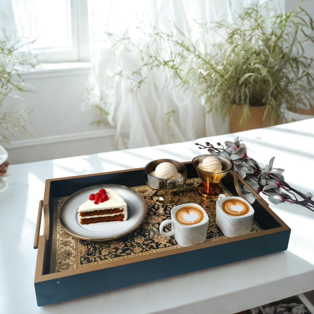 Turkish black & Beige Digital Print Enamel Tray Large