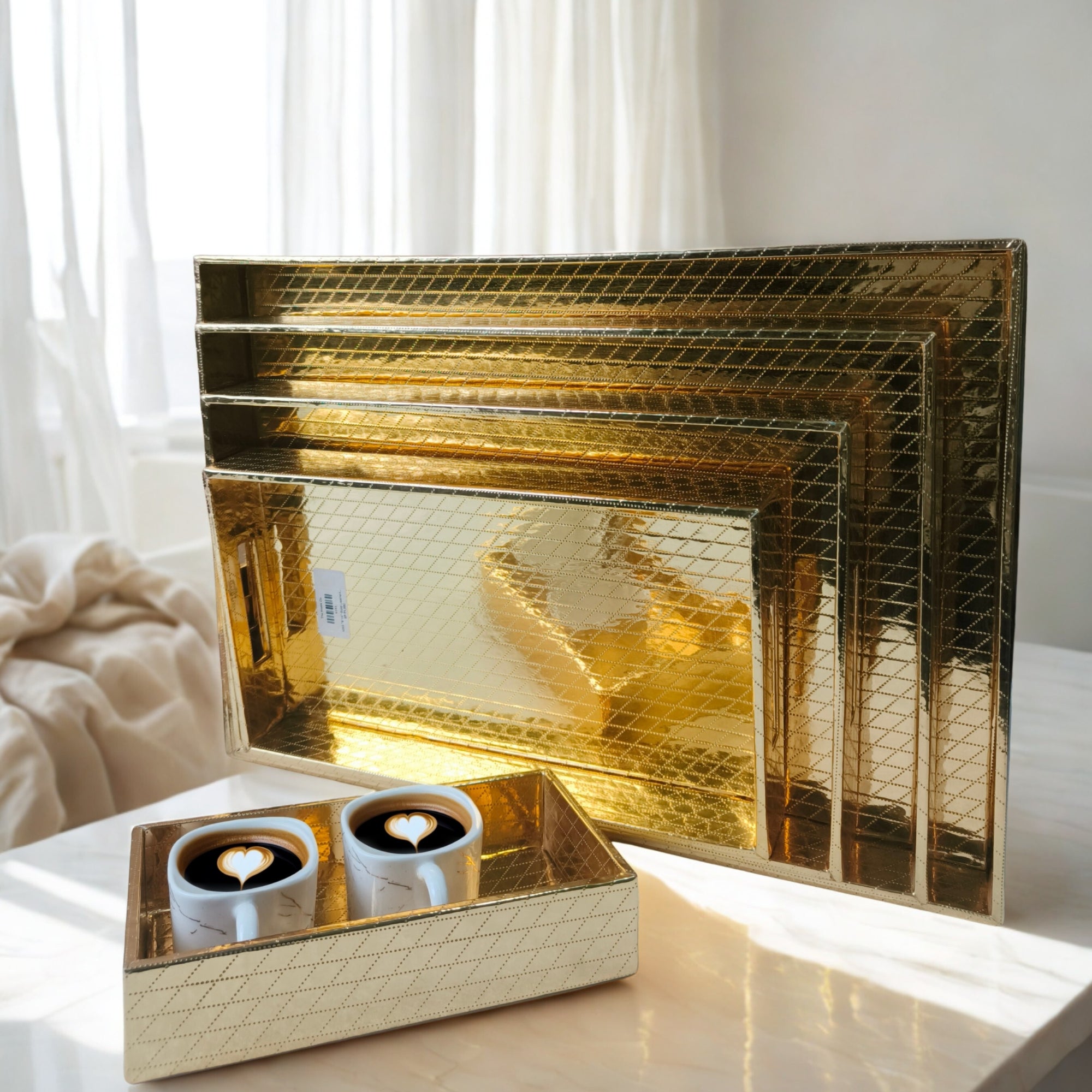 Gold With Pattern Tray (Set Of 5)