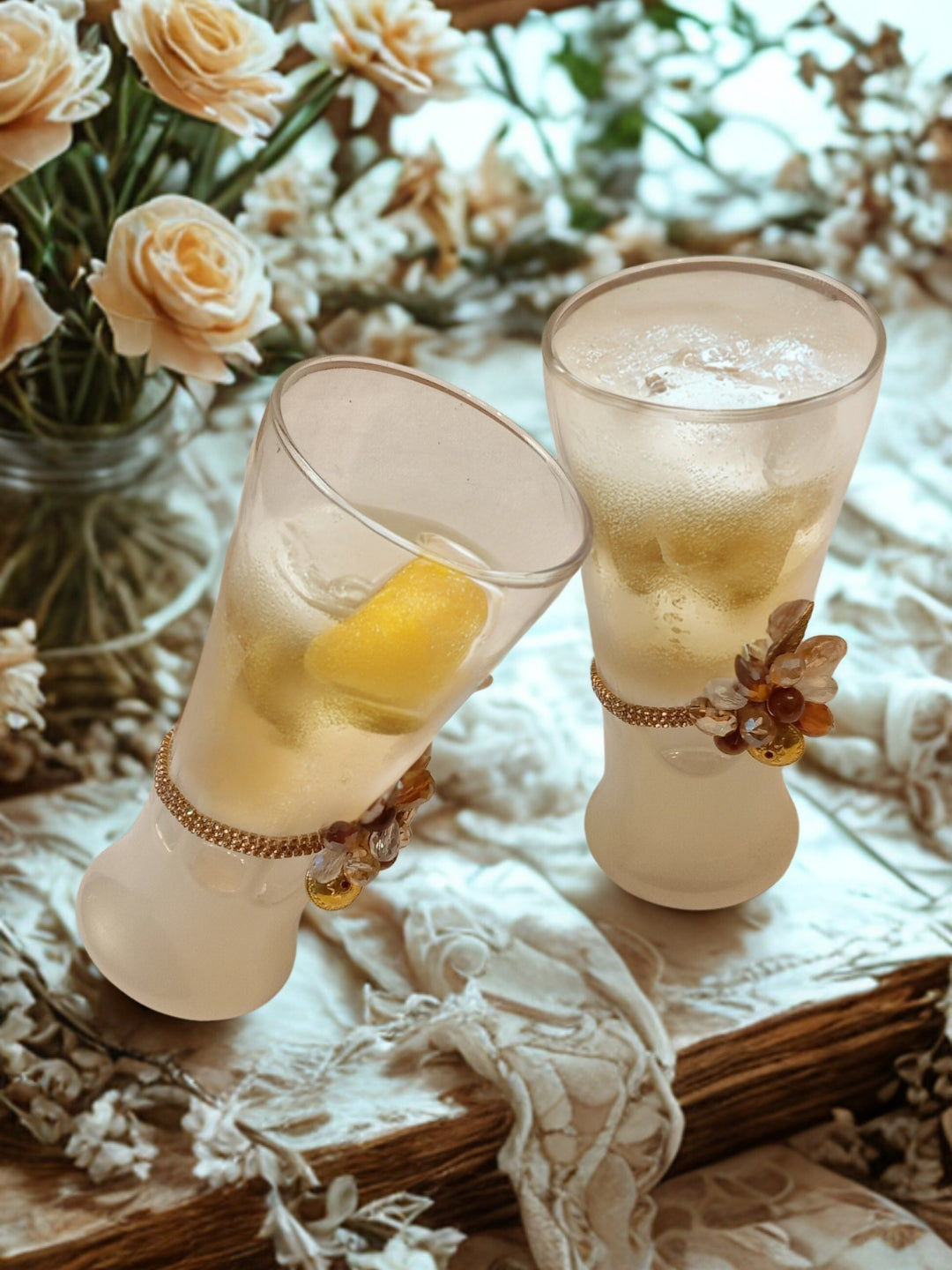 Ivory Resin Mocktail Filigree Tall Glass Set of 5
