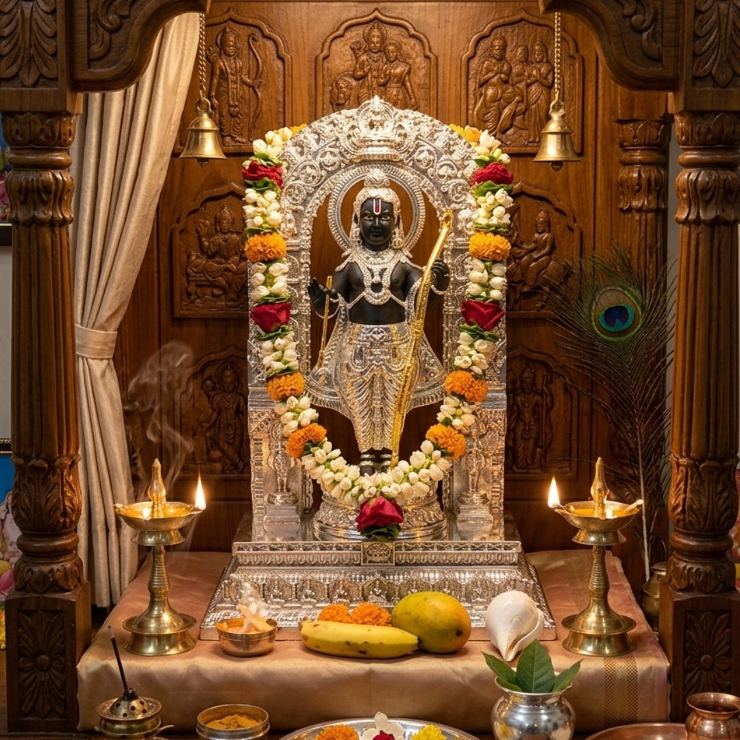 The Home Co- 999 Pure Silver & 24K Gold Plated Divine Lord Ram(Kodanda Rama) Idol