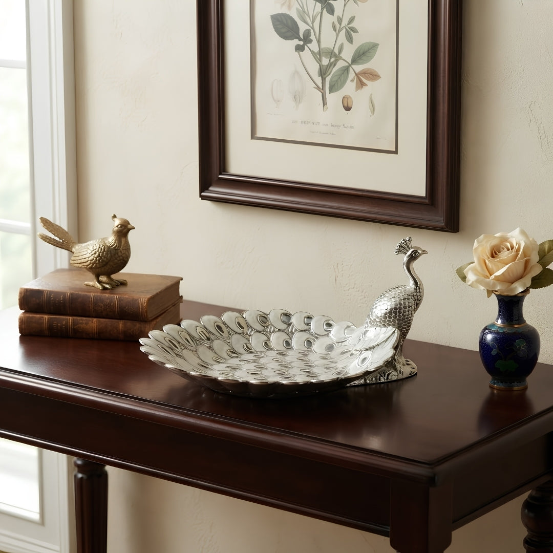 Decorative Silver Peacock Feather Shaped Tray