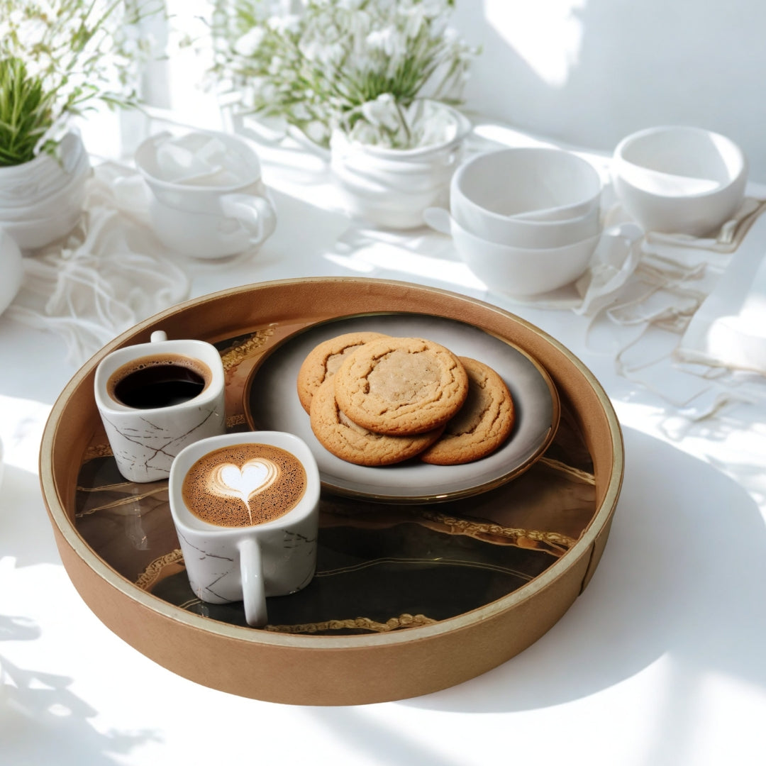 Round Leather Printed Tray