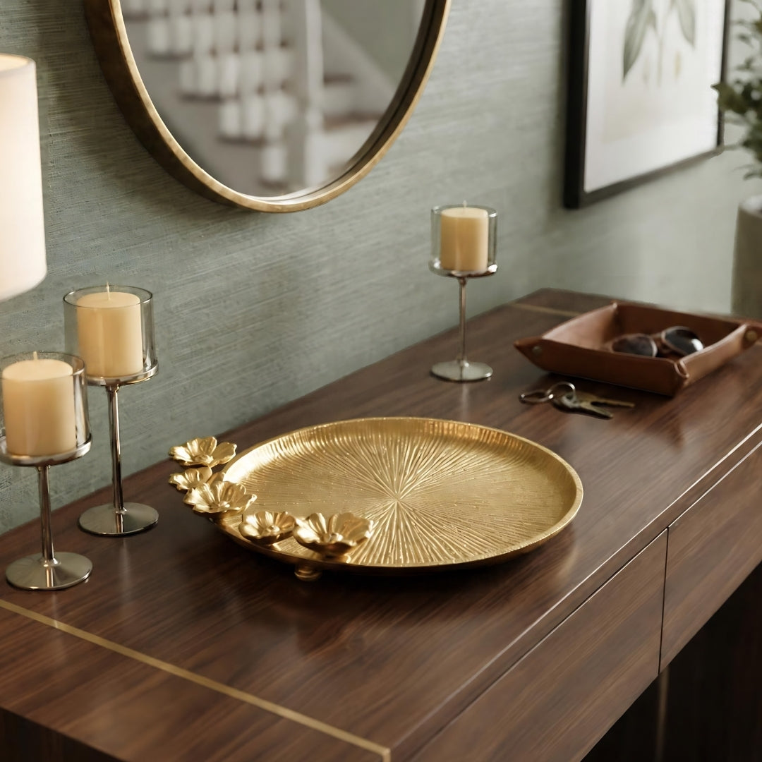 Decorative GOLD Floral Platter with Velvet Box
