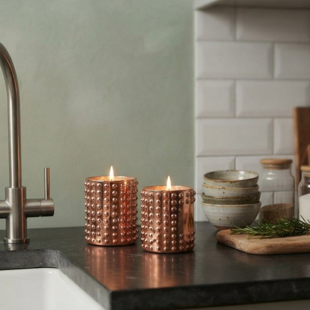 Copper Dotted Glass Votive Candle Holders - Scented Wax Set (Set of 2)