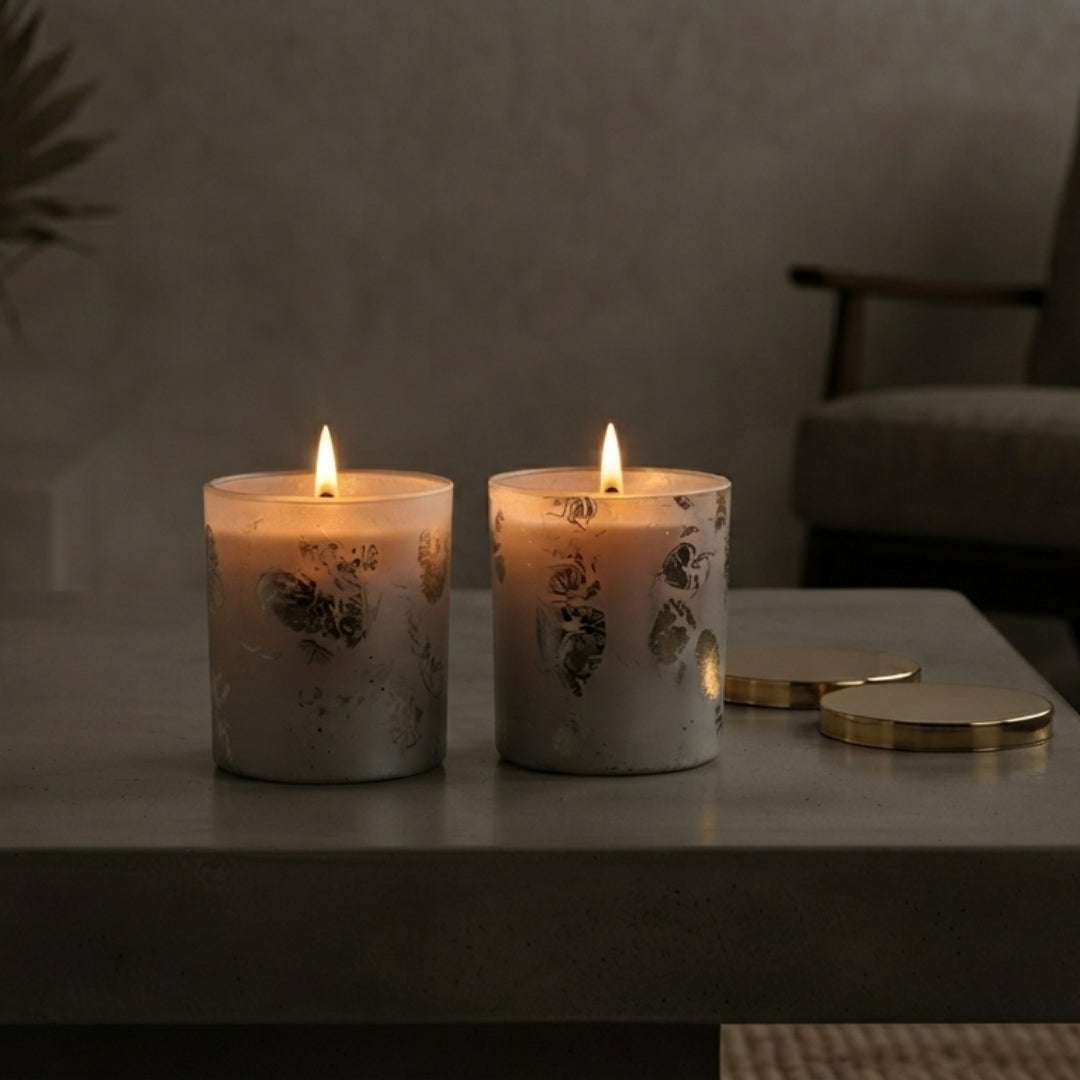Silver Foil Finish Glass Jar Scented Candles - Set of 2