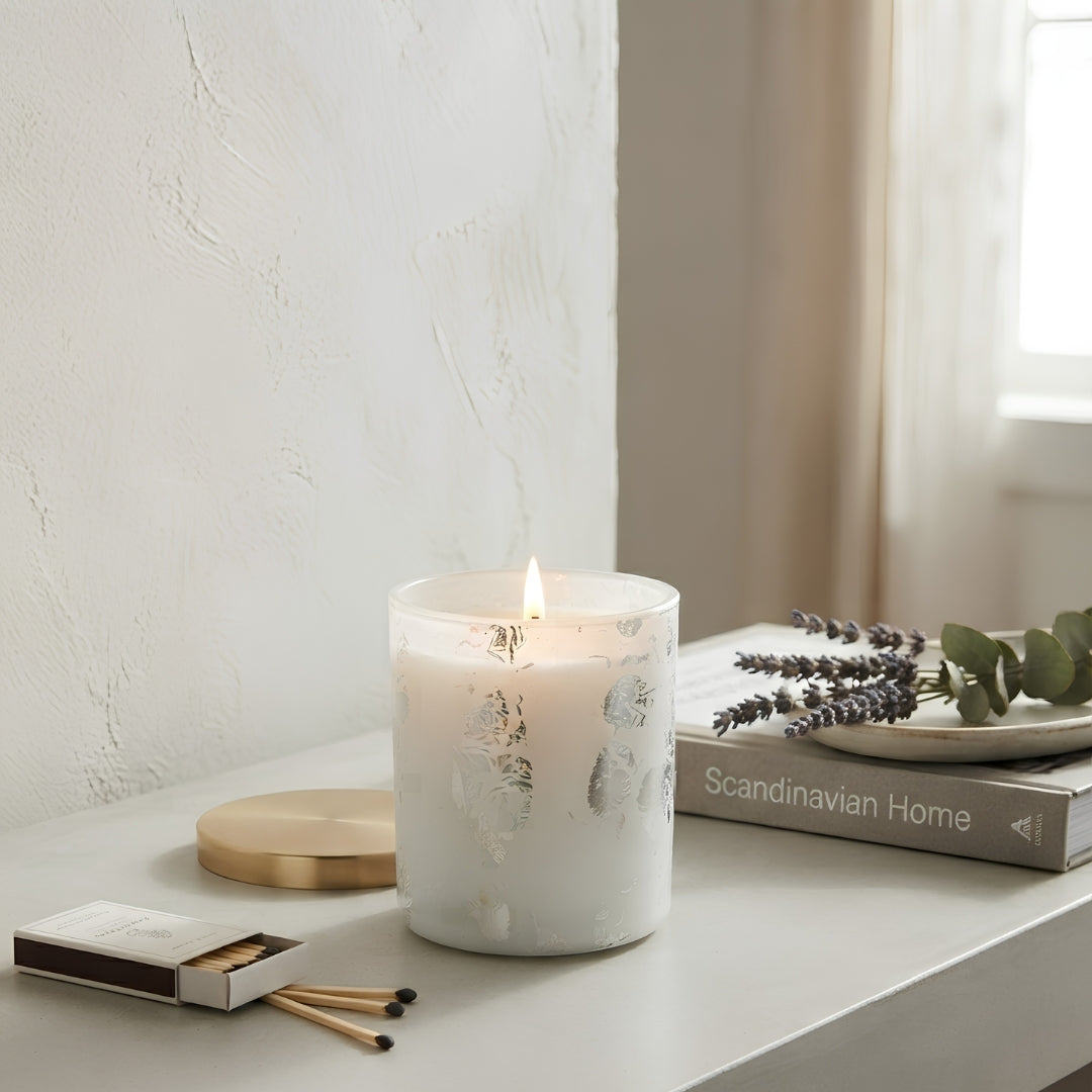Silver Foil Finish Glass Jar Scented Candles - Sinlge pc