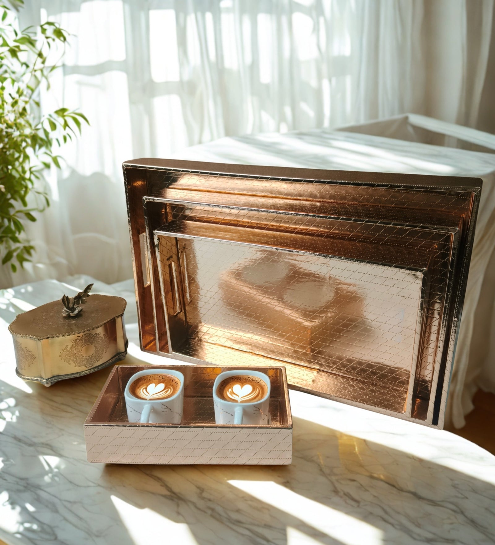 Copper With Pattern Tray (Set Of 4)