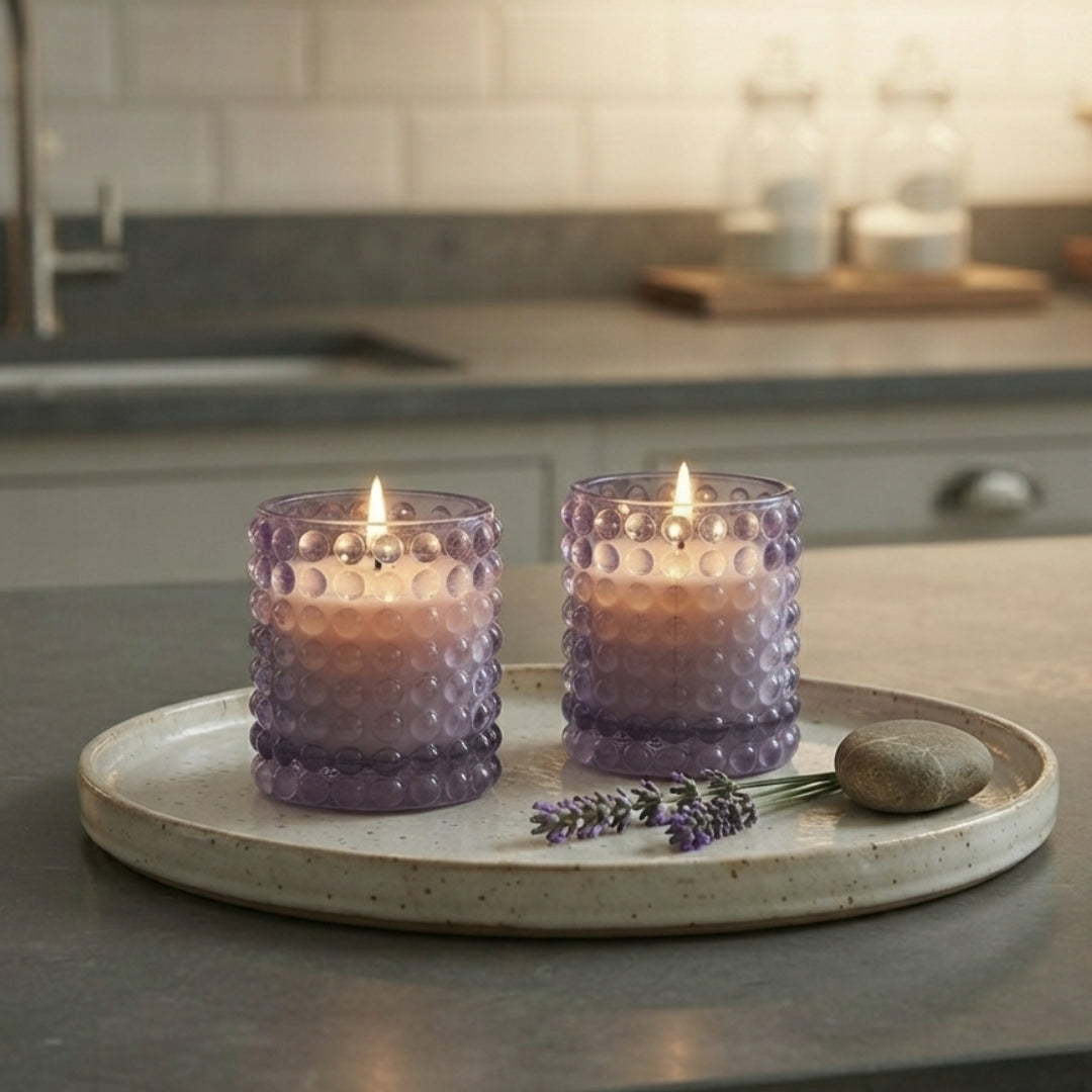 Purple Dotted Glass Votive Candle Holders - Scented Wax Set (Set of 2)