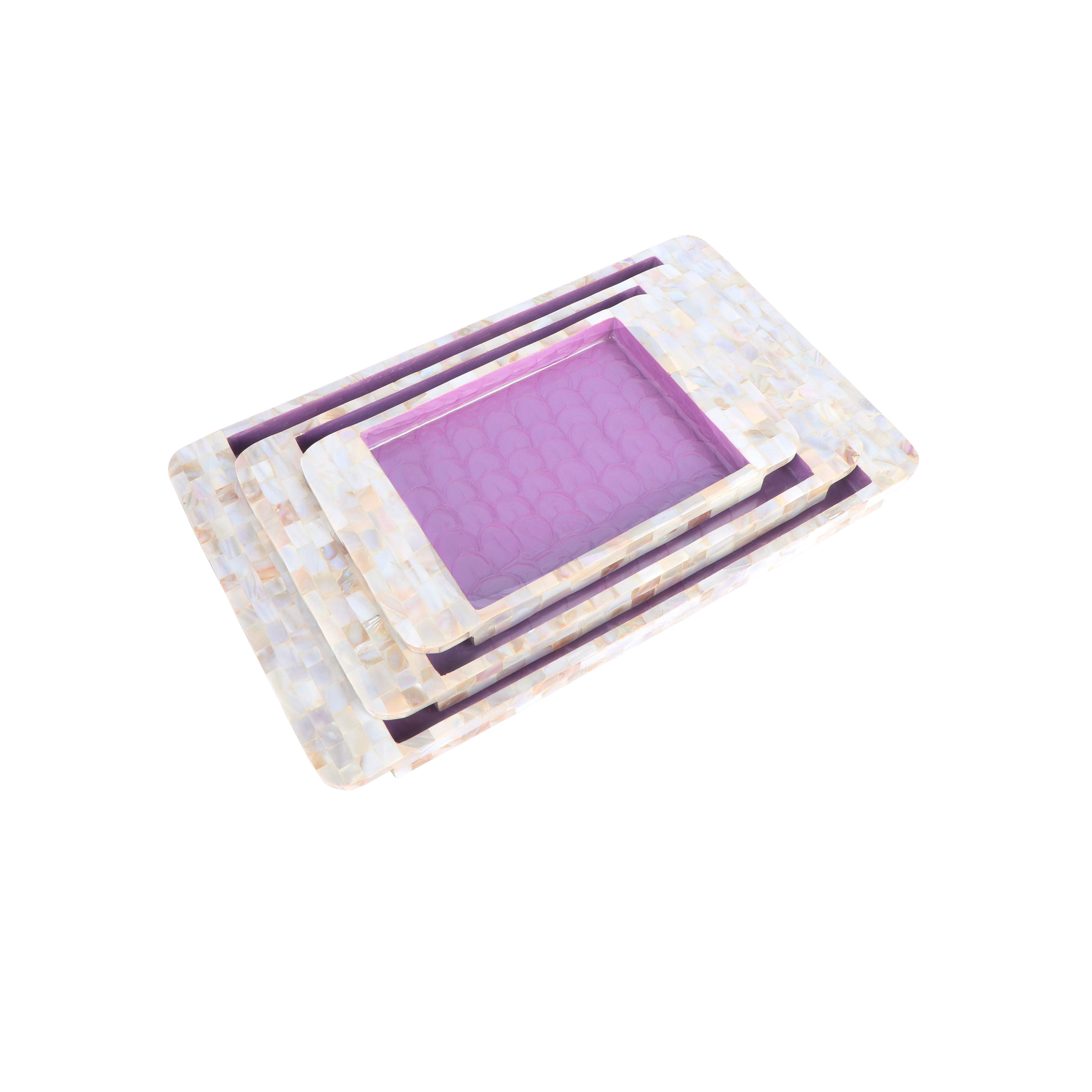 Tray Set of 3 - Purple Mother Of Pearl