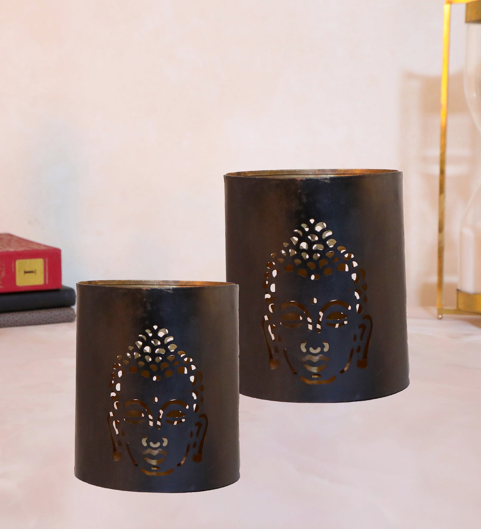 Candlestand - buddha cut Metal Stand Set Of 2